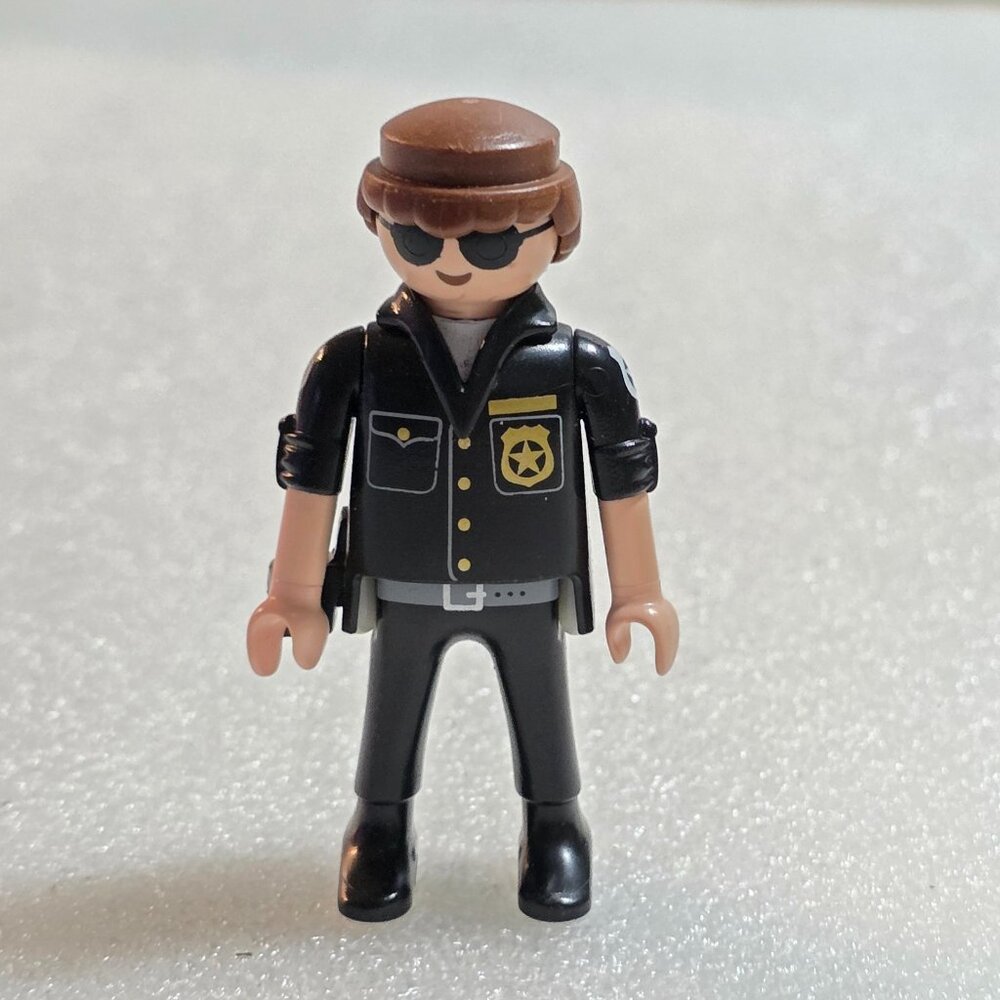 Playmobil Police Officer Sheriff Brown Hair Black Vintage 1997 Figure 3"